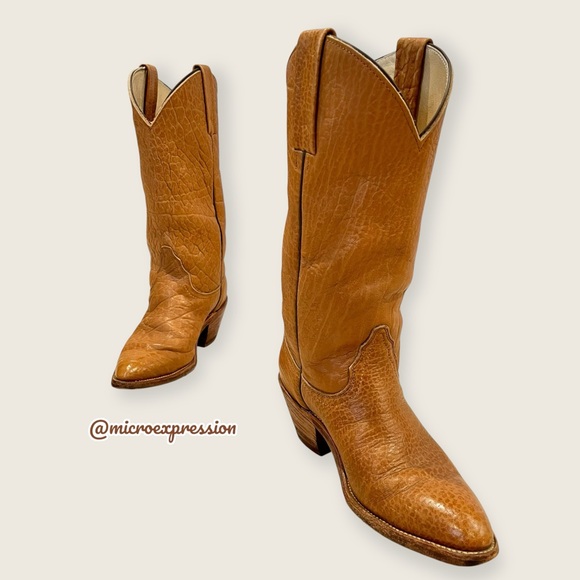 1980s VINTAGE Frye Grainy Tan Brown Leather Pull On Western Boho Cowboy Boot - Picture 6 of 15